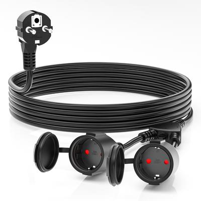 European Power Cord Extension Cable 3 Meter Schuko Euro Double Plug Socket Waterproof IP44 250V/16A for Outdoor, Home, PC