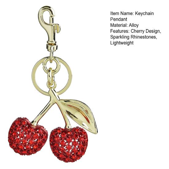 Keychain Pendant Rhinestone Cherry Inlaid Chain with Shape Key Alloy Lobster Clasp