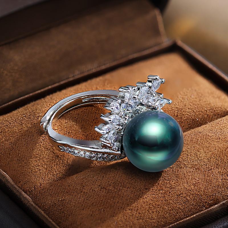 French Fashion Exquisite Opening Adjustable Purple Pearl Ring for Women Commuting High End Temperament Versatile Index Finger Ring