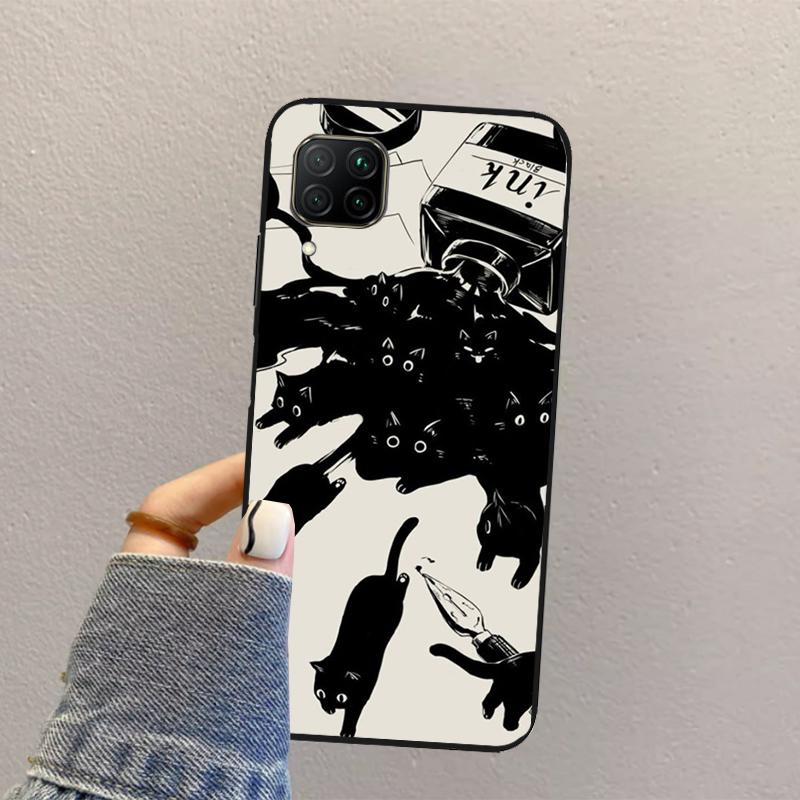 

Black Cats Ink Cute Pet Witch Art For Huawei Nova 10 9 SE 8i 11i 12i 12s Y60 Y61 Y70 Y90 Y72 Y73 Y91 P60 Pro P40 P30 Lite Case Huawei Nova 5T
