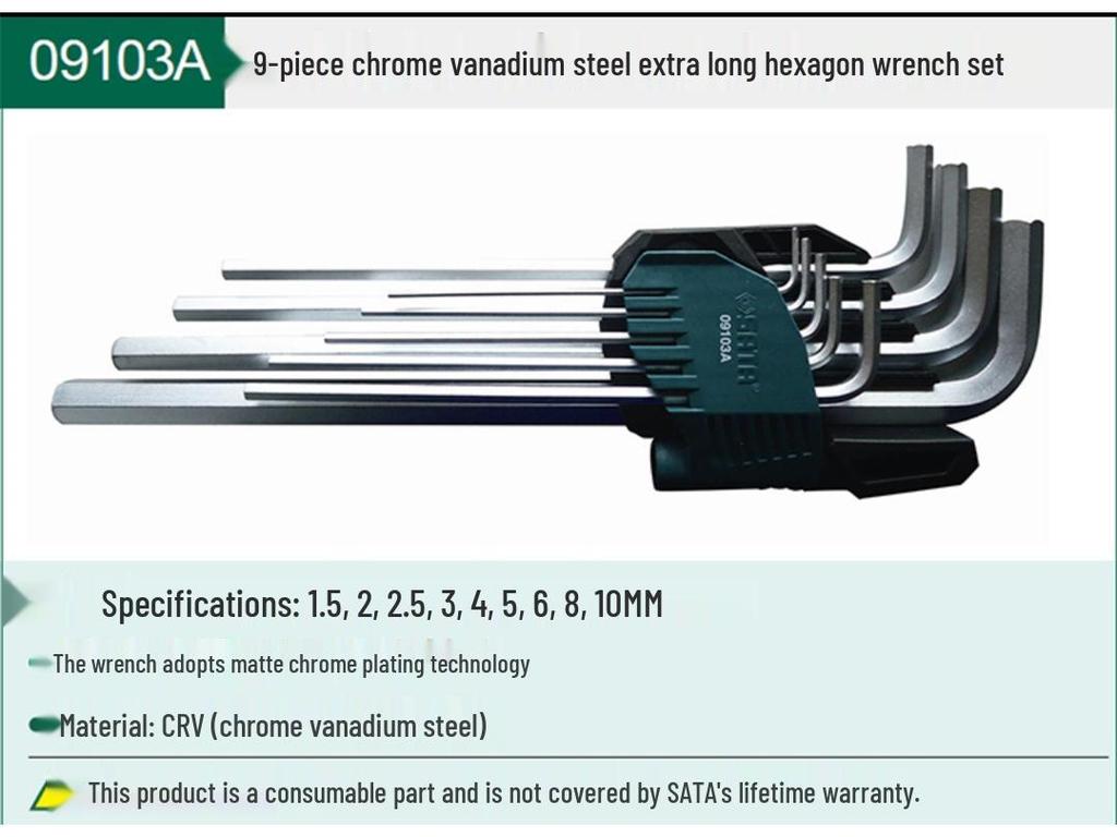 Hex Wrench Set - Mini, Extra Long, Ball & Flat Head, Available in 7, 8, 9, 10, 14 Pieces (Model 09105)