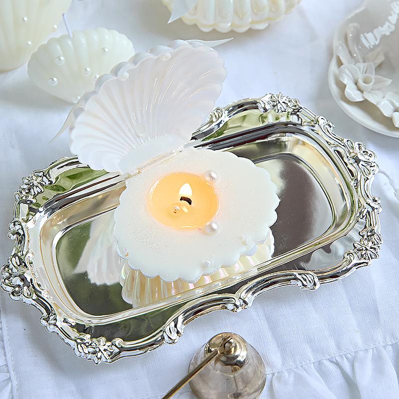 1 stk DIY Perle Sløyfe Skjell Aromaterapi Lys Lang Brennetid Festdekorasjon Håndlagde Lys Valentinsdag Hvit