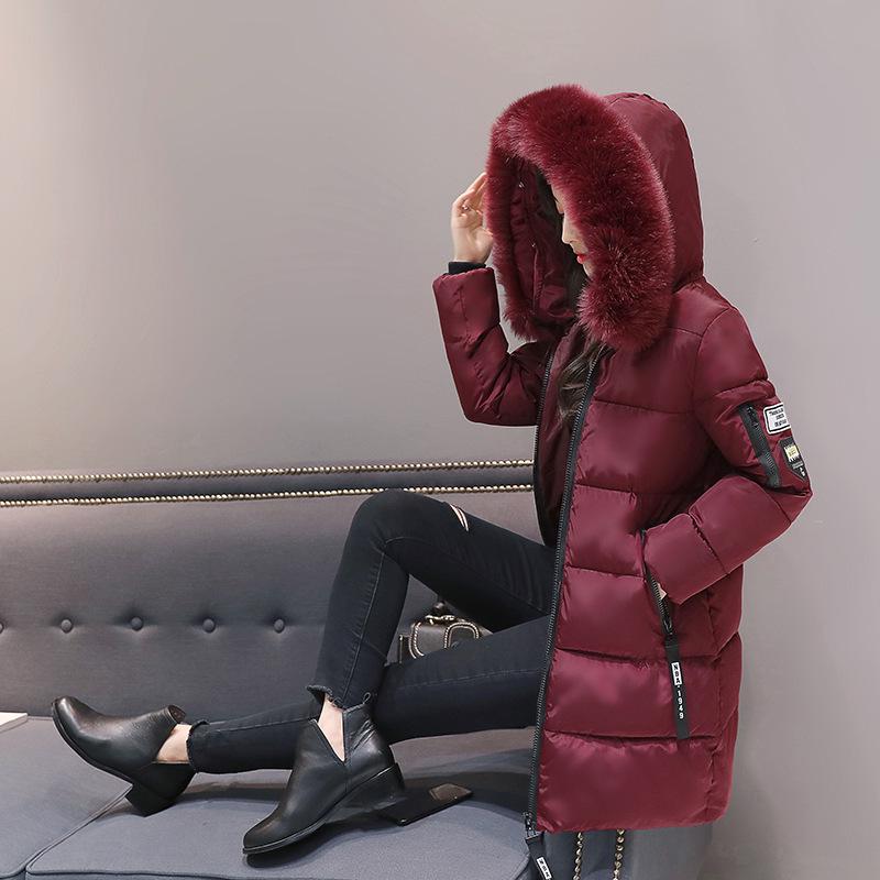 Women's Mid-Length Korean Style Hooded Cotton Coat - Winter Fashion, Slim Fit, Large Size
