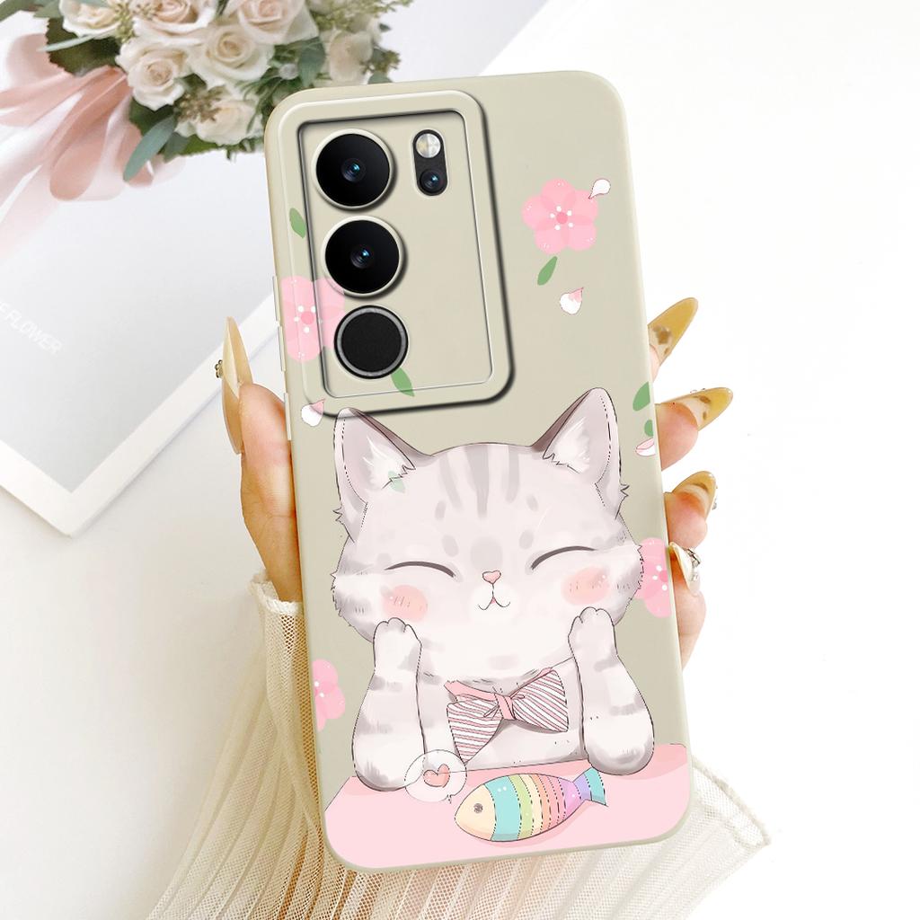 For Vivo V29 V29Pro Cute Cat Flower Cartoon Phone Case For Vivo V 29 V29 Pro V2250 V2251 Shockproof Soft Silicone Covers Bumpers
