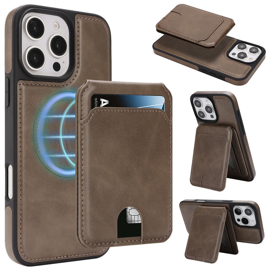 Magnetic Leather Phone Case with Card Holder for iPhone 12 - 17 Series Multi - Functional Stand Shockproof Protective Cover