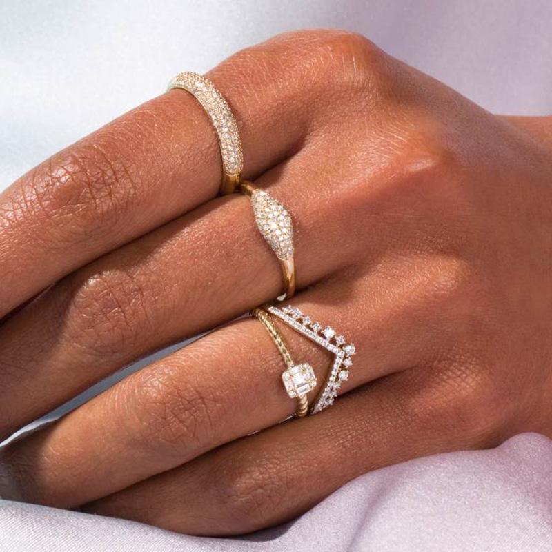 Gold Stacking Rings for Women Hollow Micro-inlaid Zircon Crystal Punk Korean Jewelry R733