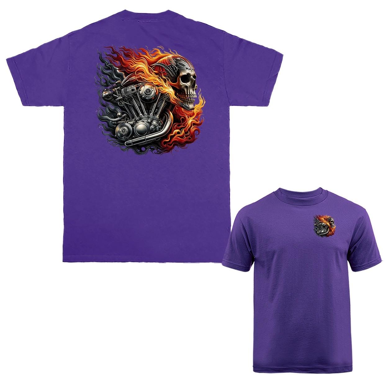 Skull Motorcycle Engine Flaming Biker T-shirt S разноцветный