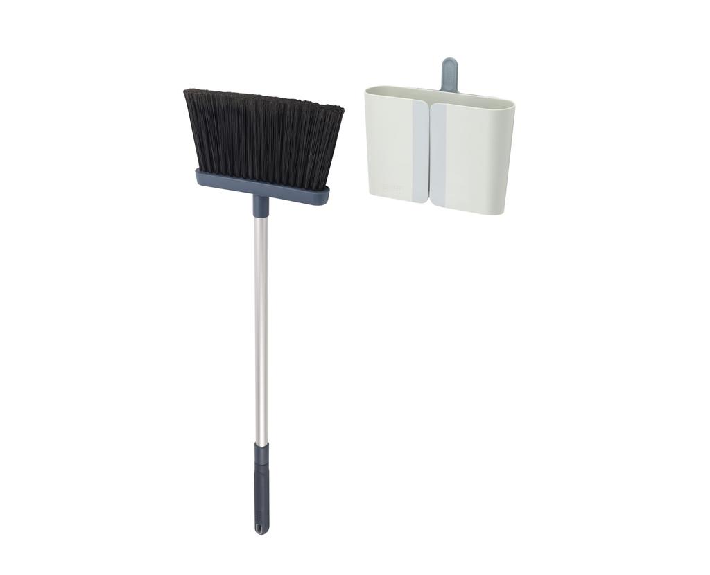 Joseph Joseph Indoor Floor Brush, Blue, 25.6cm Deep X 25.6cm Wide X 109.98cm High, CleanStore Adjustable Long Handle, Wall-Mounted, with Comb, 65002