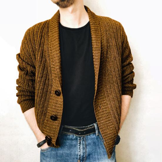 Men Sweater Cardigan Lapel Slim Leisure Single Breasted Solid Color Casual Cardigan for