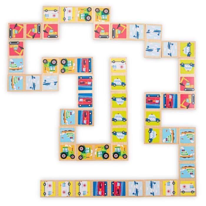 New Classic Toys jeu de domino Voertuigen junior 9 cm bois 21 pièces