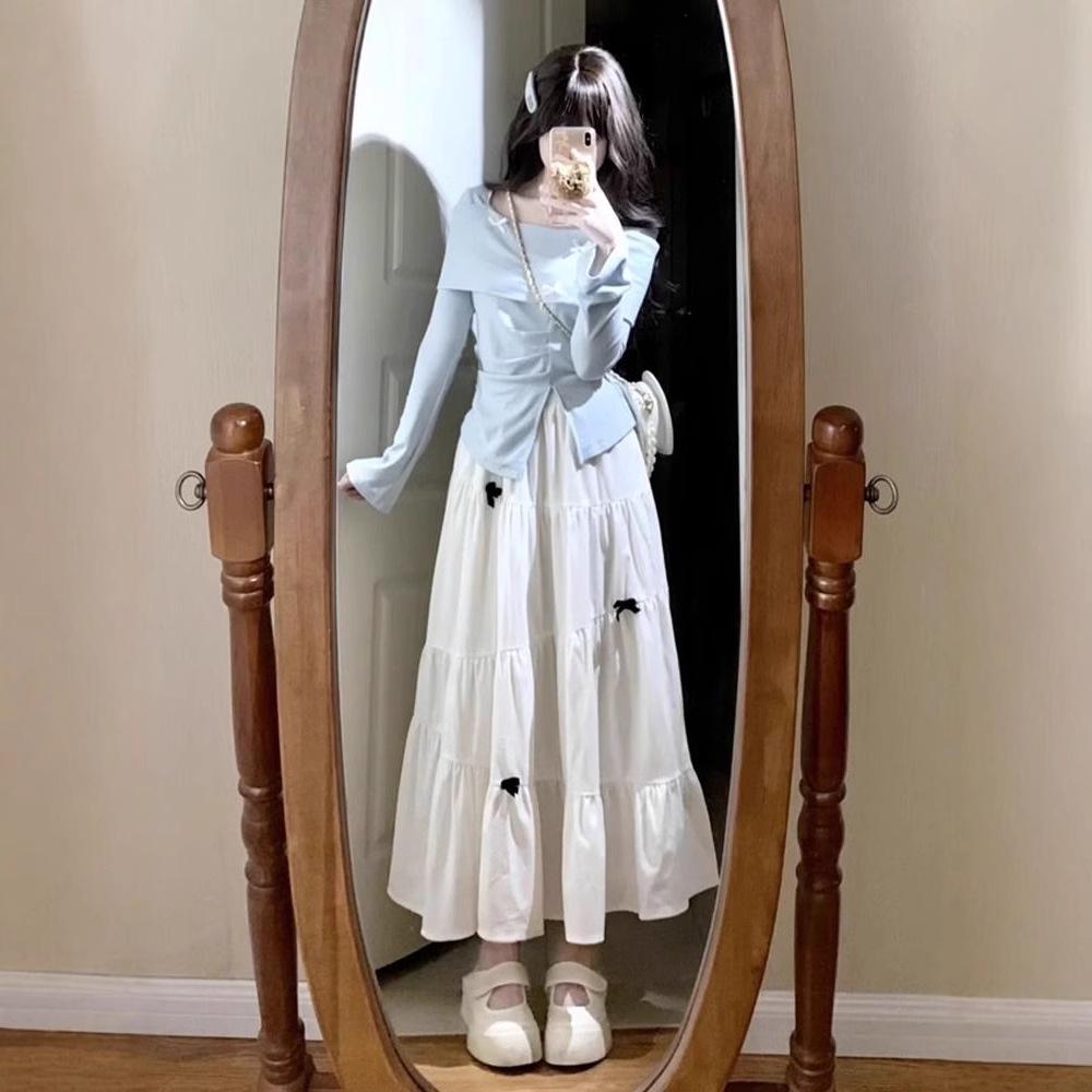 

French Blue Long-Sleeve Women s Dress - Spring 2025 Edition for Petite Figures L