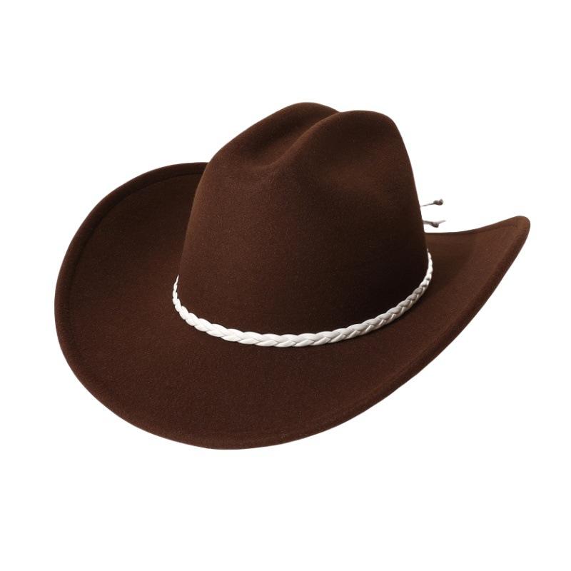 European and American Vintage Jazz Hat, Wool Felt Hat, Cowboy Hat, Retro Faux Wool Felt Hat, Flat-brimmed Hat with Three-strand Braid Decoration,