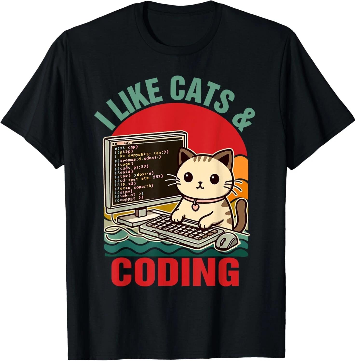 Coder Programmer Cat Lover Cat Dad I Like Cats _ Coding Gift Unisex T-Shirt L