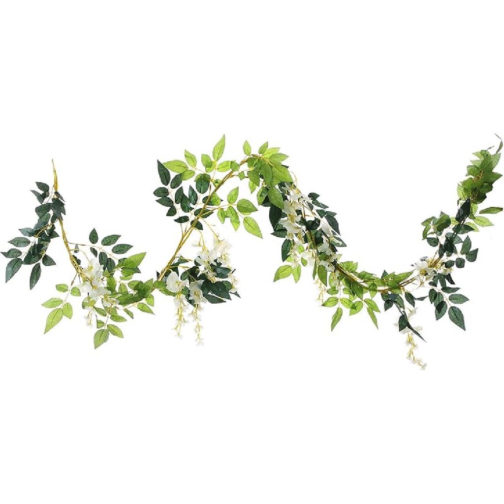 2Pcs 6.6Ft Artificial Flowers Vines Silk Wisteria Artificial Garlands Fake Hanging Green Leaf Flower Ivy Vines for Home Garden Wedding Arch Decor,