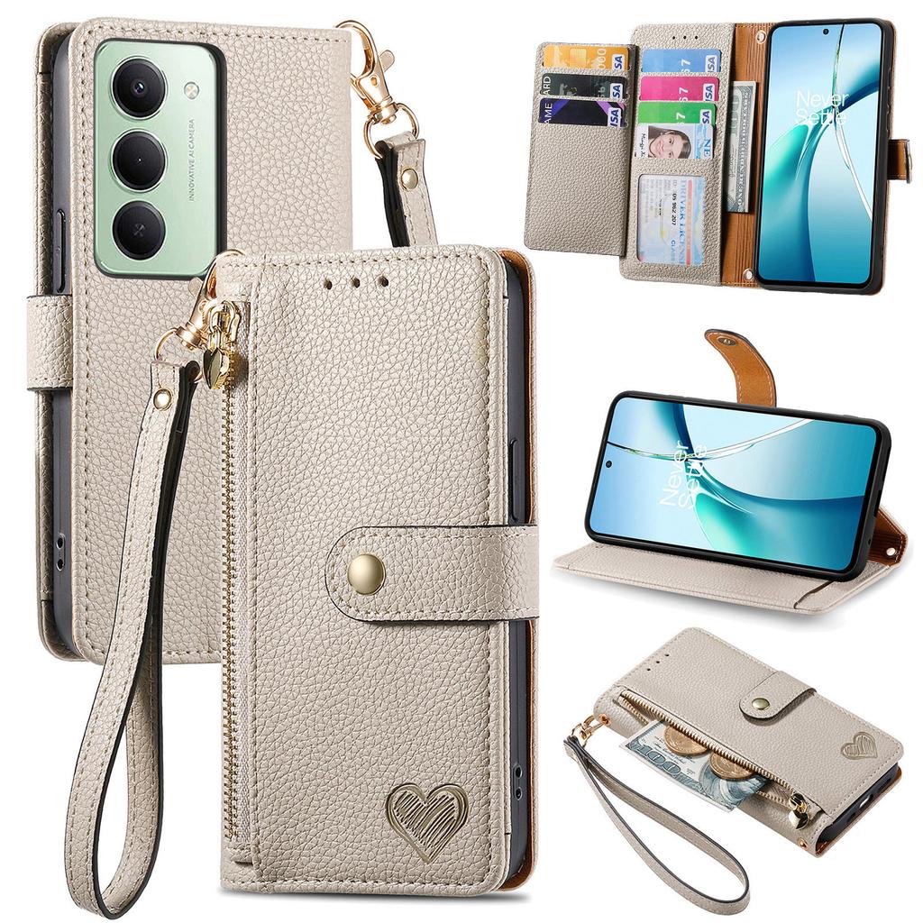 Pro Xiaomi Redmi 15 5G (Globální) (169 mm) Pouzdro Blokování RFID Kapsa na zip Kožená peněženka Kryt na telefon s popruhem