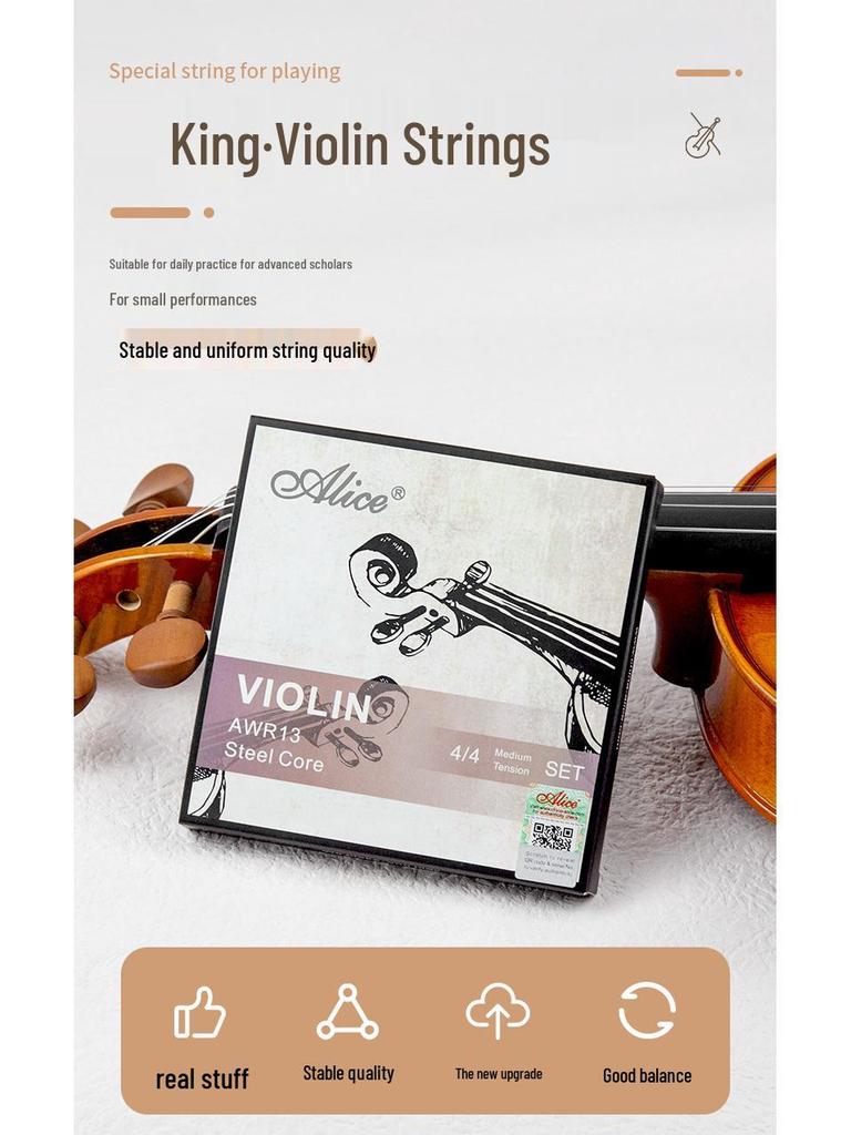 Alice Violin Strings AWR13: High-Performance Exam Set with High-Carbon Steel & White Copper Wound Strings