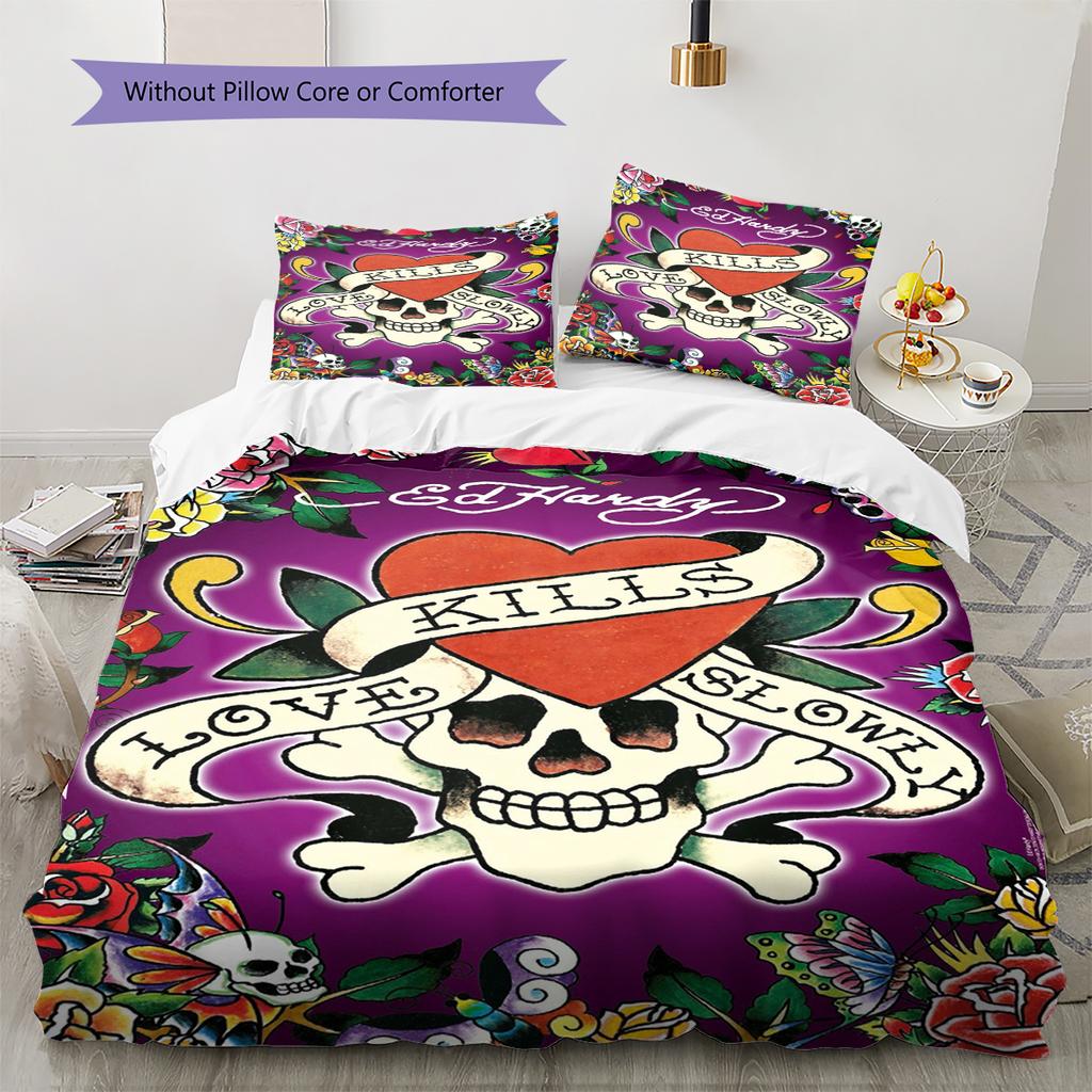 Hardy Tattoo Pattern Bedding Quilt Set Quilt Cover Pillowcase Home Decoration Gift (1 * Duvet Cover + 2 * Pillowcase, Without Core)