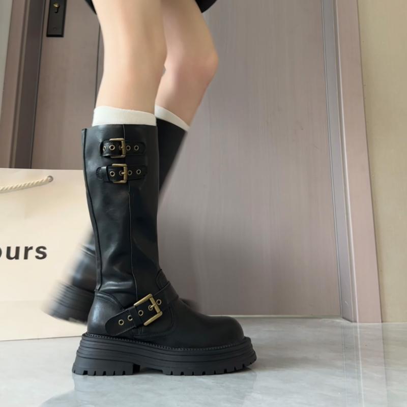 Winter Belt Buckle Woman Knee High Boots Fashion Platform Heels Knight Long Booties Ladies Comfortable Shoes  Mujer