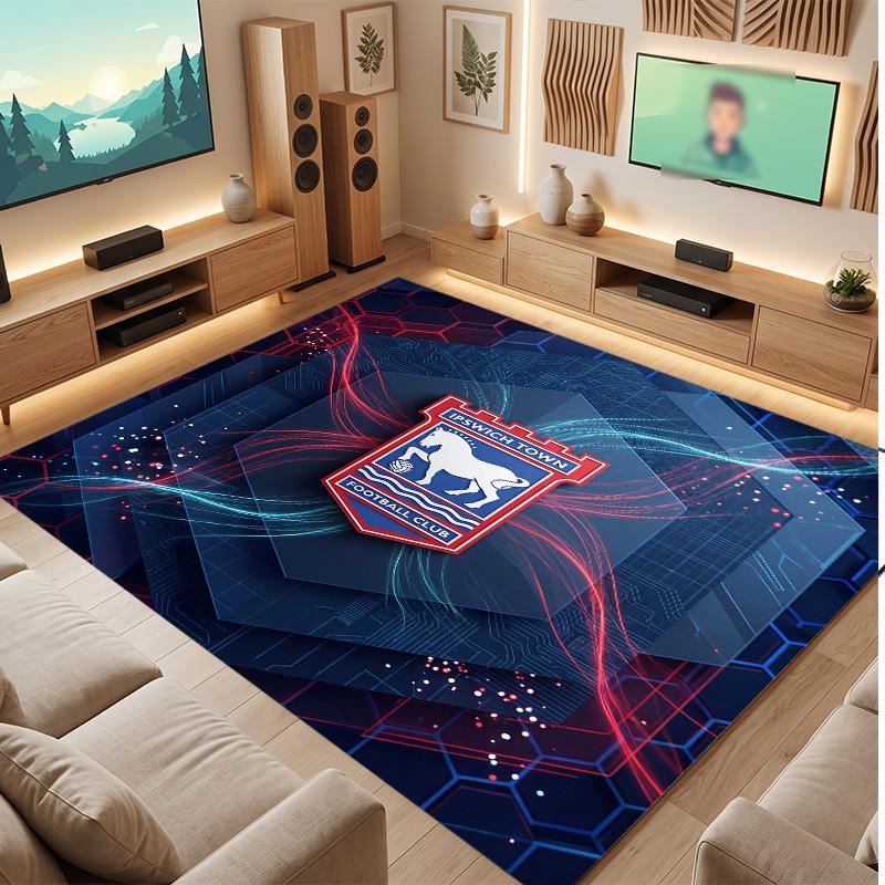 Tappeto in Velluto di Cristallo con Stampa Calcio Ipswich Town, Tappeto da Pavimento Interno Comodo Assorbente d'Acqua Antiscivolo