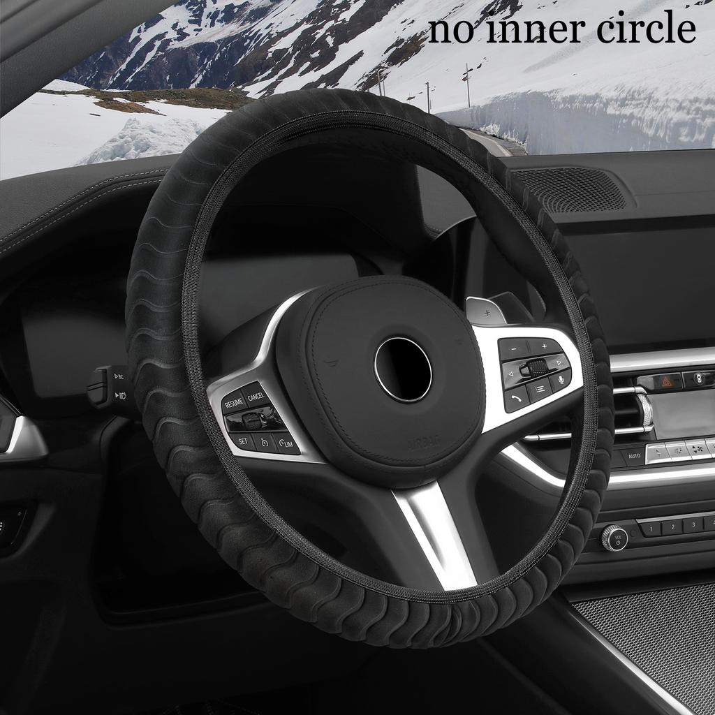Car Steering Wheel Cover No Inner Ring 38CM High-Density Plush Car Steering Wheel Cover - Premium Soft Warm Fur Auto Accessory