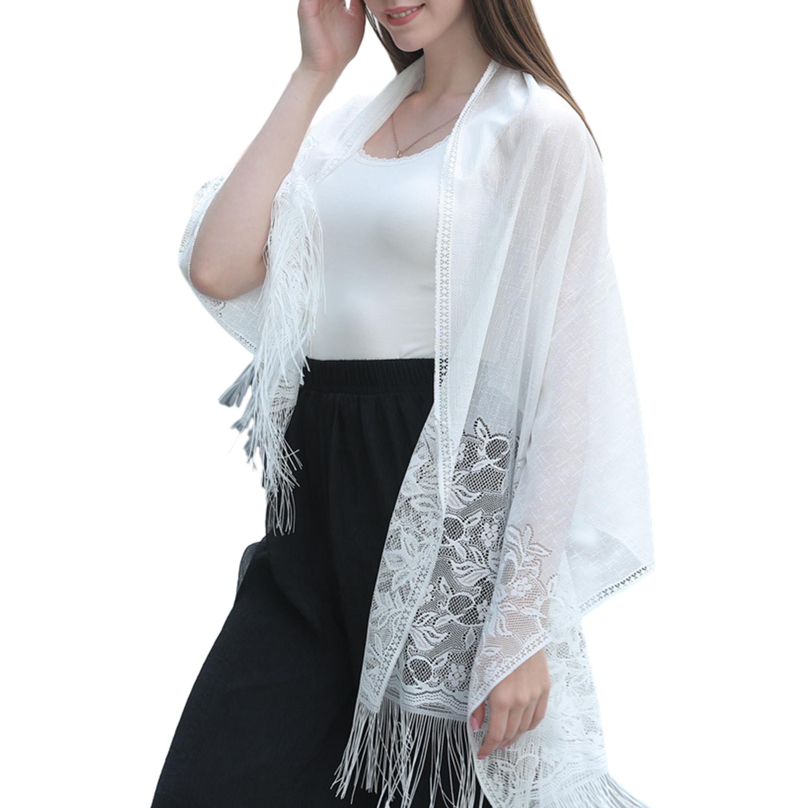 

Fashion Wedding Party Shawl for Woman Lace Trim Wrap Casual Shawls with Floral Pattern Fringe Foulard Female Supplies білий