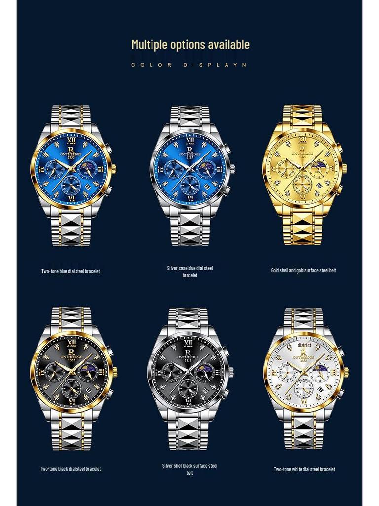 Bestseller Herren Quarz Wasserdicht Leuchtend Stahlband Armbanduhr