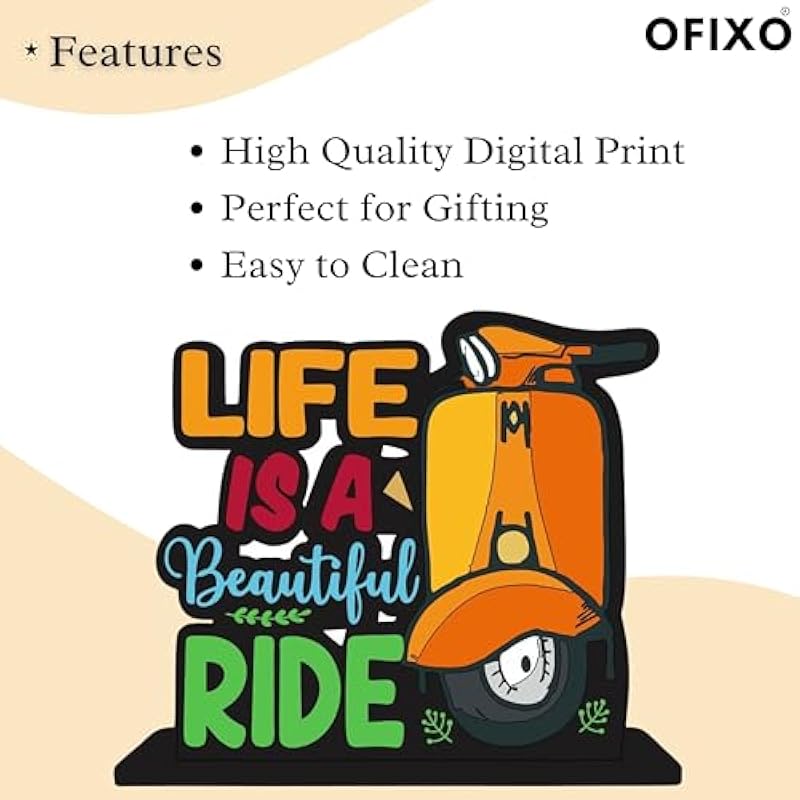 

Ofixo Life Is A Beautiful Ride Multicolor Pine Board Wooden Showpiece Motivational Quotes Table Decor Home Decoration, D Small