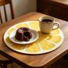 Lemon Slice Placemat Linen Heat Insulation Dining Mat Embroidered Round Orange Washable Placemat for Dining Table Decoration Protection
