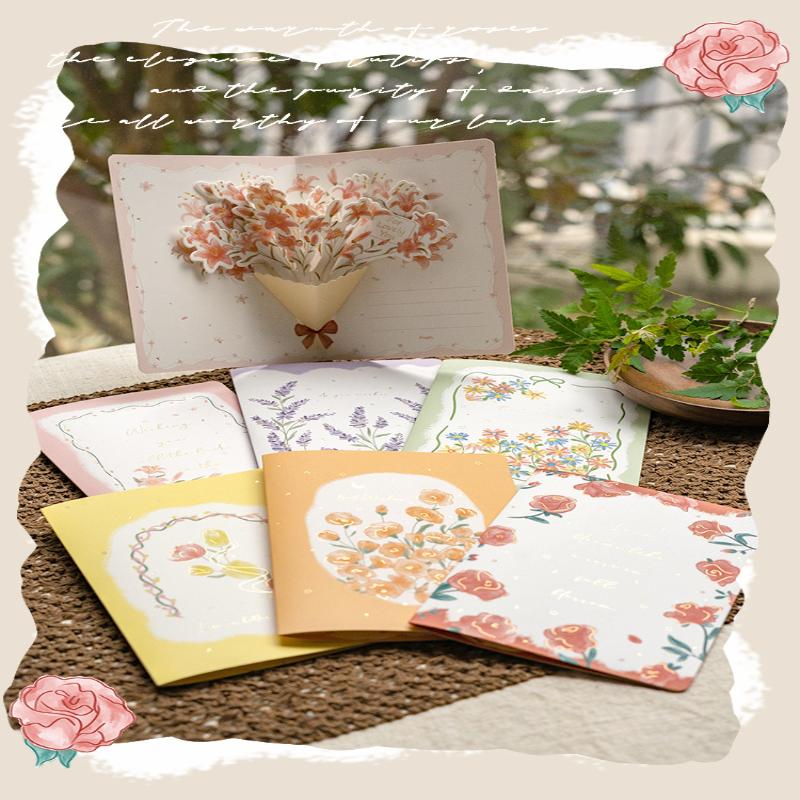 3D Style Creative Minimalist Greeting Card Original Flower Blessing Card Birthday Party Invitation Letter Gift