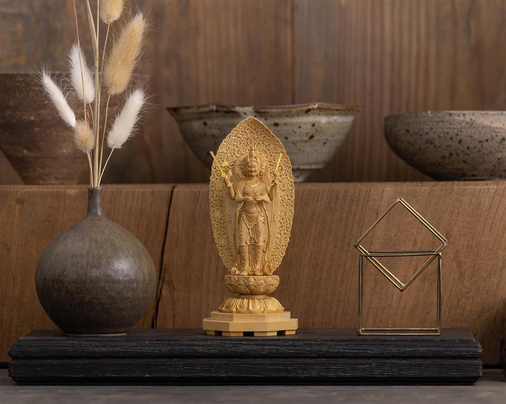 Drobný Buddha Bato Kannon ze zlaté hlíny Kanzeon Bódhisattvy Buddhy, socha, dřevořezba, ozdoba Batou Kannon 14,2 cm (Dřevěný buxus, povrchová úprava) _ (GSB