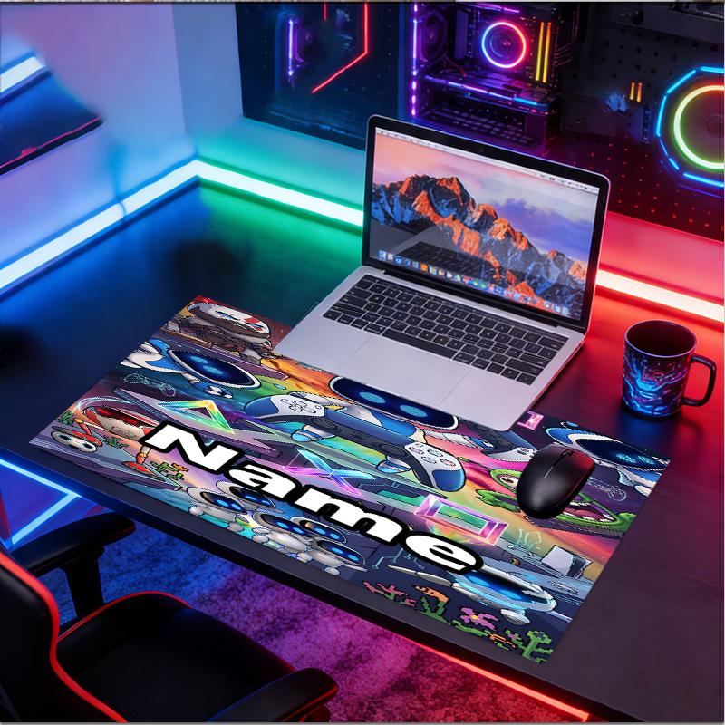 Custom Name Personalized Cosmic Bot Crew Pattern Mousepad, Laptop PC Desk Mat, Decorative Desk Mat for Home Keyboard Pad Gift
