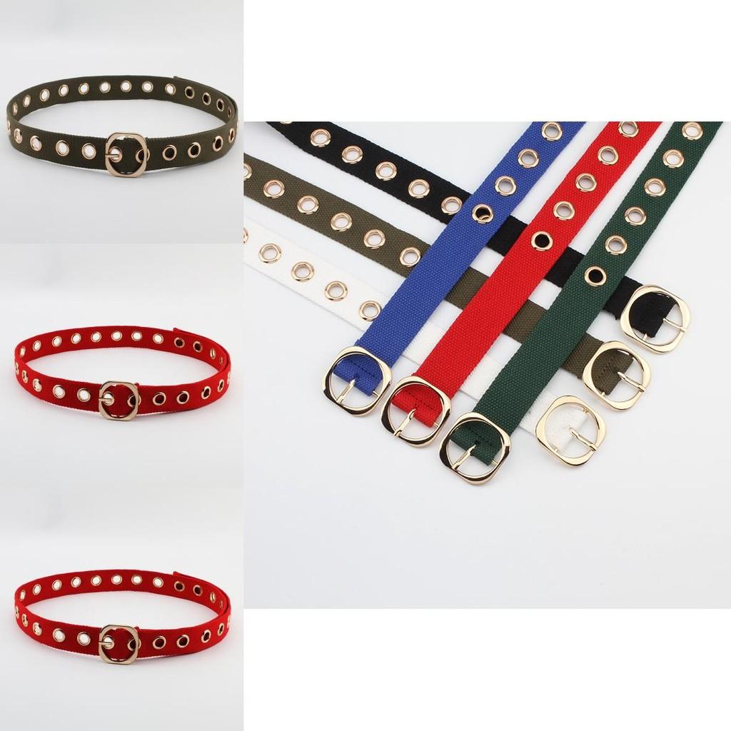 Simple Solid Color Porous Design Women Casual Canvas Belt With Square Buckle For Daily Wear