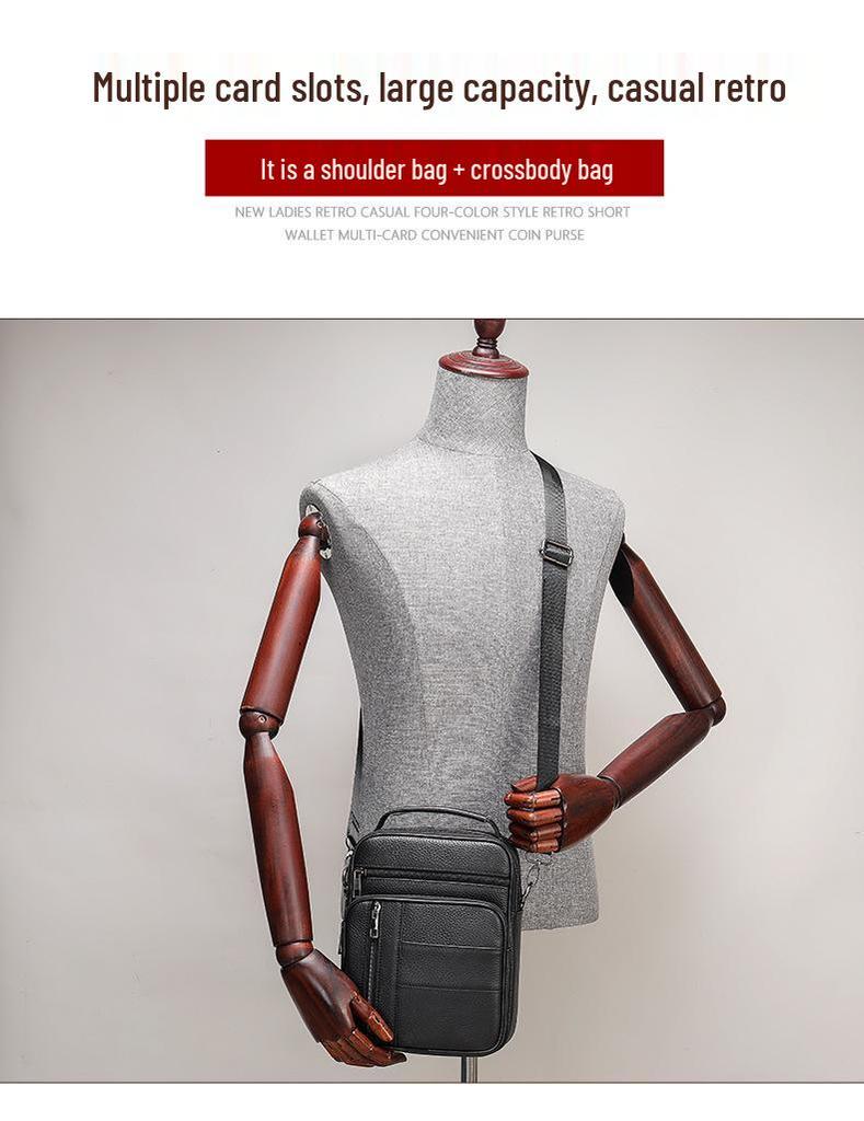 Herren Vintage Leder Umhängetasche - Top Layer Rindsleder, Lässige Outdoor Schultertasche