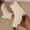 New Large-size Women's Autumn and Winter New Knitted High-heeled Plush Short Boots Solid Color, Round Head Thick Heel Elastic Women