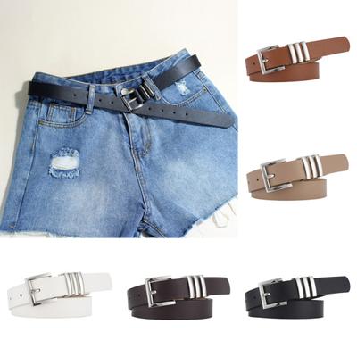 Faux Leather Jeans Belt Women Multi Holes Adjustable Metal Buckle Waist Belt