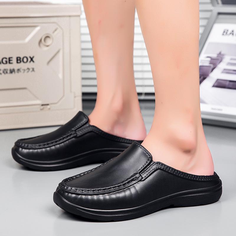 Fashion New Men's Half Slippers Spring/Summer New Style Lazy Straight Sandals Anti Slip Outer Thick Soled Casual Leather Shoes