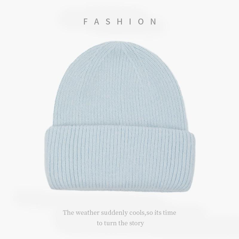 Soft Sticky Rabbit Fur Knitted Woolen Hat for Women In Winter Solid Color Warm Cover Head Showing Small Face Hats & Caps (women’s)