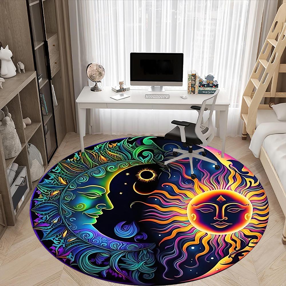 1pc Sun MoonChair Carpet for Office, Indoor Non-Slip Washable Polyester Fiber Carpet, Mat For Office, Machine Washable