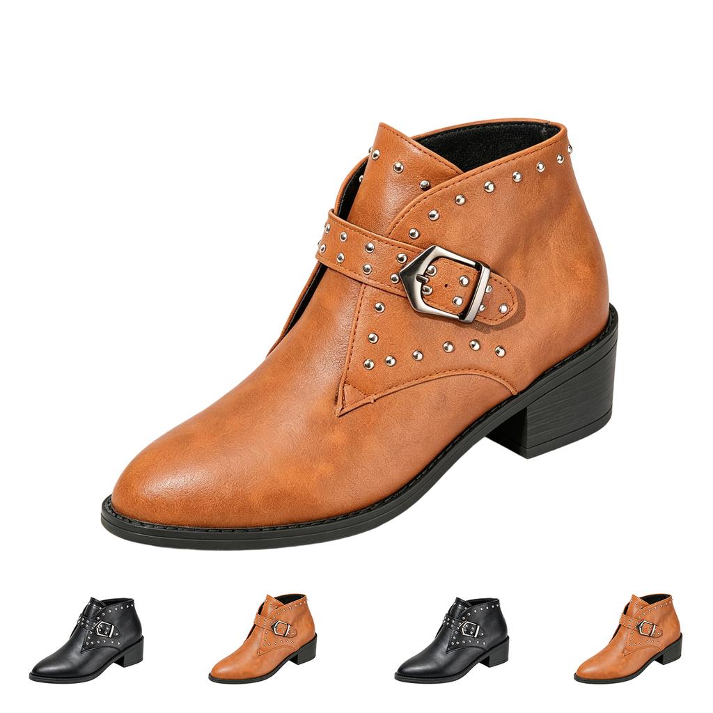 Women's Heel Round Toe Boots with and Studs for Fall Winter