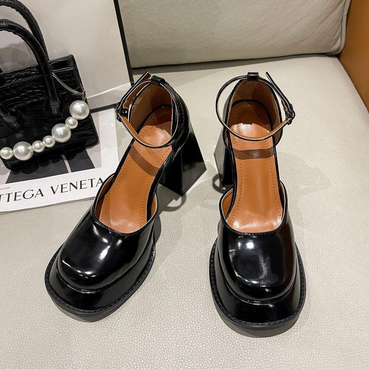 Fashion Retro square toe Mary Jane shoes embroidered thick heels thick waterproof platform buckle strap high heels single shoes