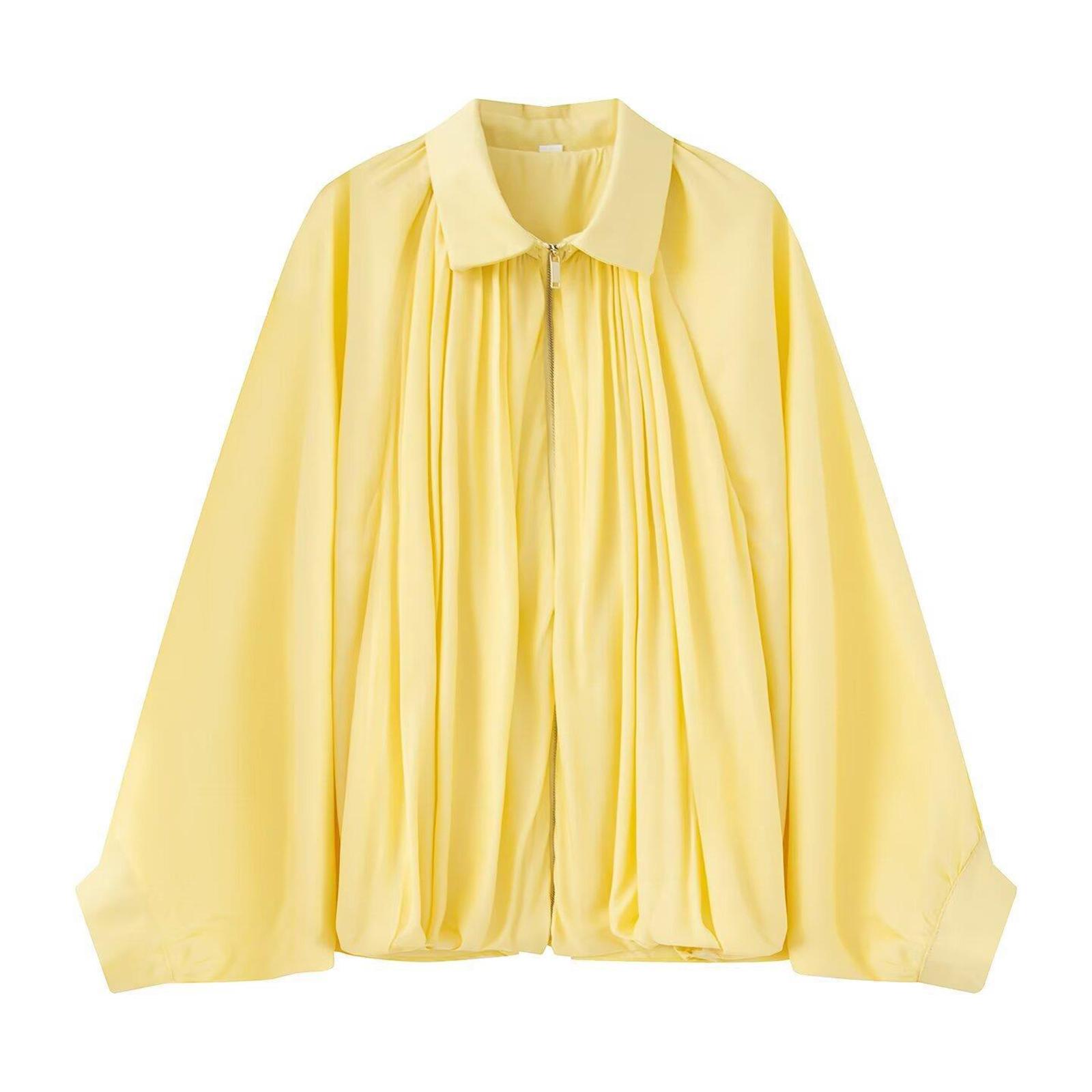 

Женская однотонная модная куртка с длинным рукавом на молнии, повседневный топ XS жёлтый