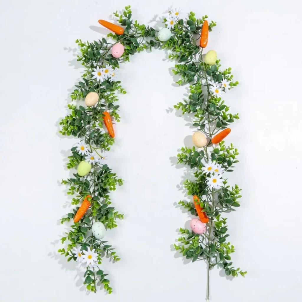 Artificial Easter Vine Garland with Colorful Eggs and Carrots Spring Home Decor for Mantel Door and Table Centerpiece