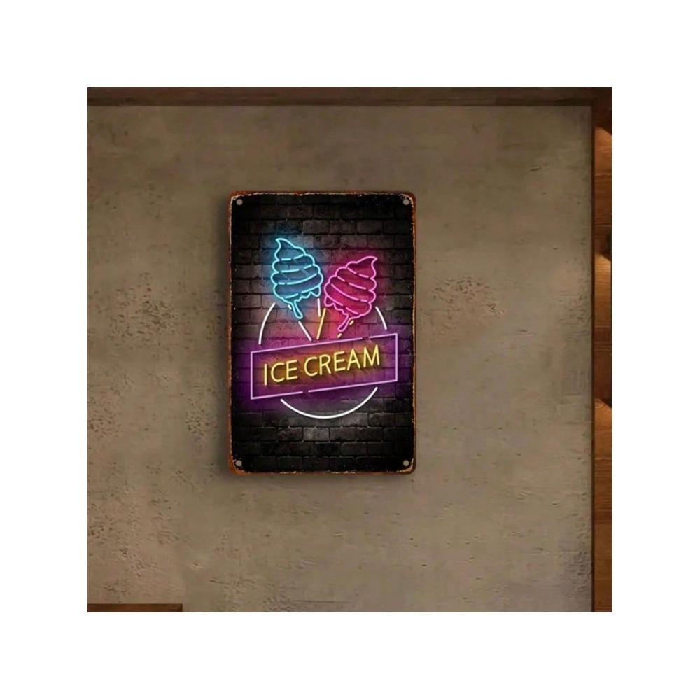 Retro Neon Ice Cream Metal Wall Art Sign for Kitchen Decor