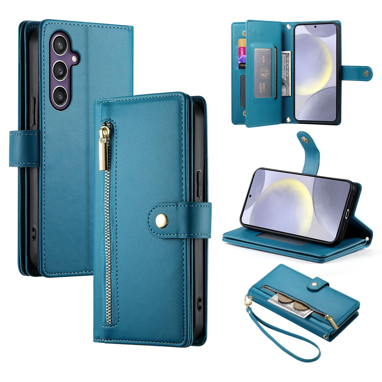 

DF-011 For Samsung Galaxy S24+ Case Zipper Pocket Stand Leather Phone Cover with Straps B