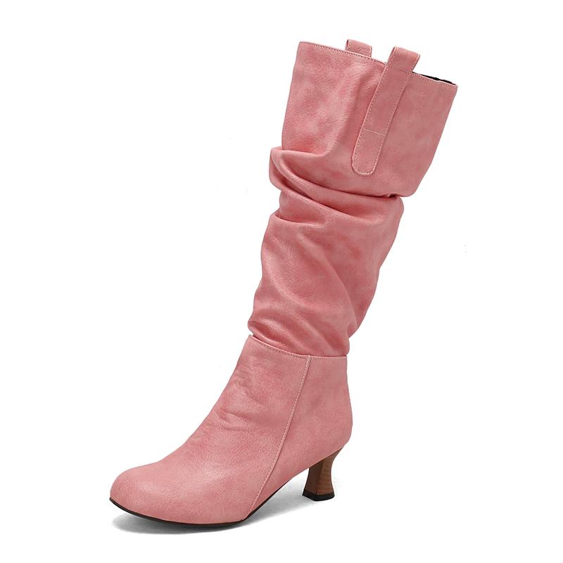 Модні Сексуальні Жіночі Плісовані Ботфорти Високі до Коліна Гострий Носок Підбори-Шпильки Застібка-Блискавка Жіночі Високі Чоботи Жіноче Взуття 34-50 Осінь Зима