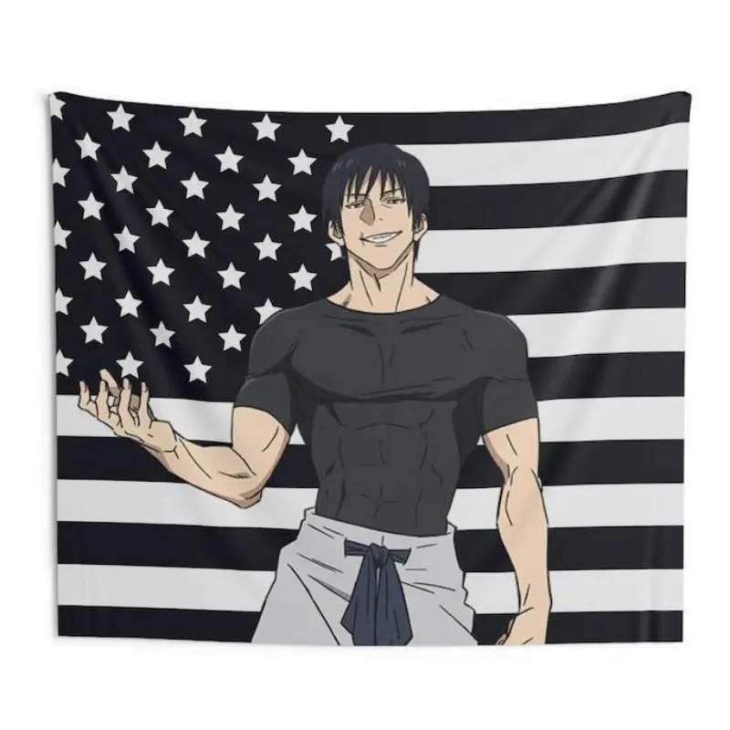 Japanese Anime Tapestry, Sato Gojo Toji American Flag Wall Hanging Bedroom Living Room Dormitory Decoration