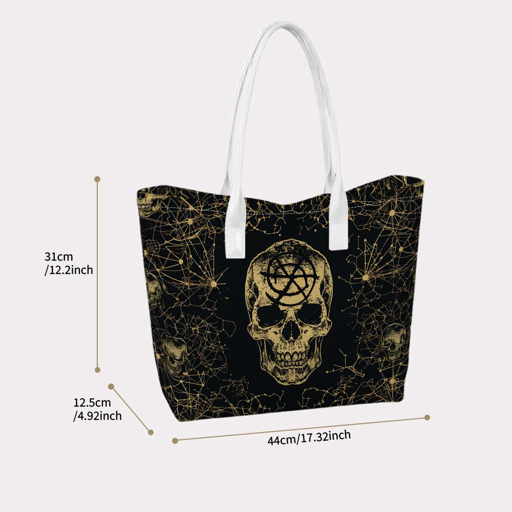 Gothic Skull Print Large Shoulder Tote Bag for Daily Use