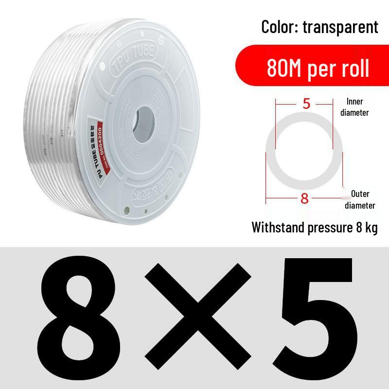 Pressure-Resistant Explosion-Proof PU Air Hose - Flexible, High-Pressure Air Pump Compressor Hose, Transparent Pneumatic, 6MM/12MM.