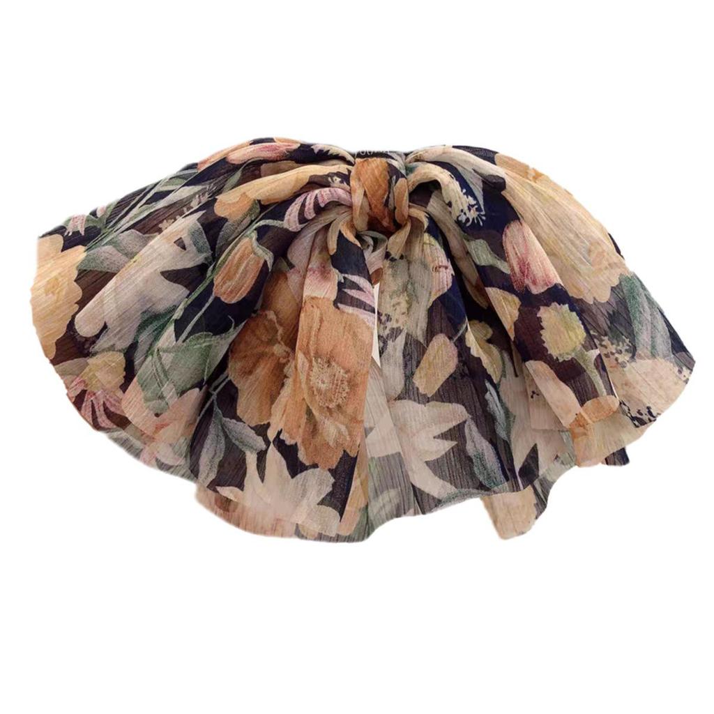 Clips de Păr din Șifon cu Flori și Fundă Multi-strat - Stil Coreean Primăvară/Vară