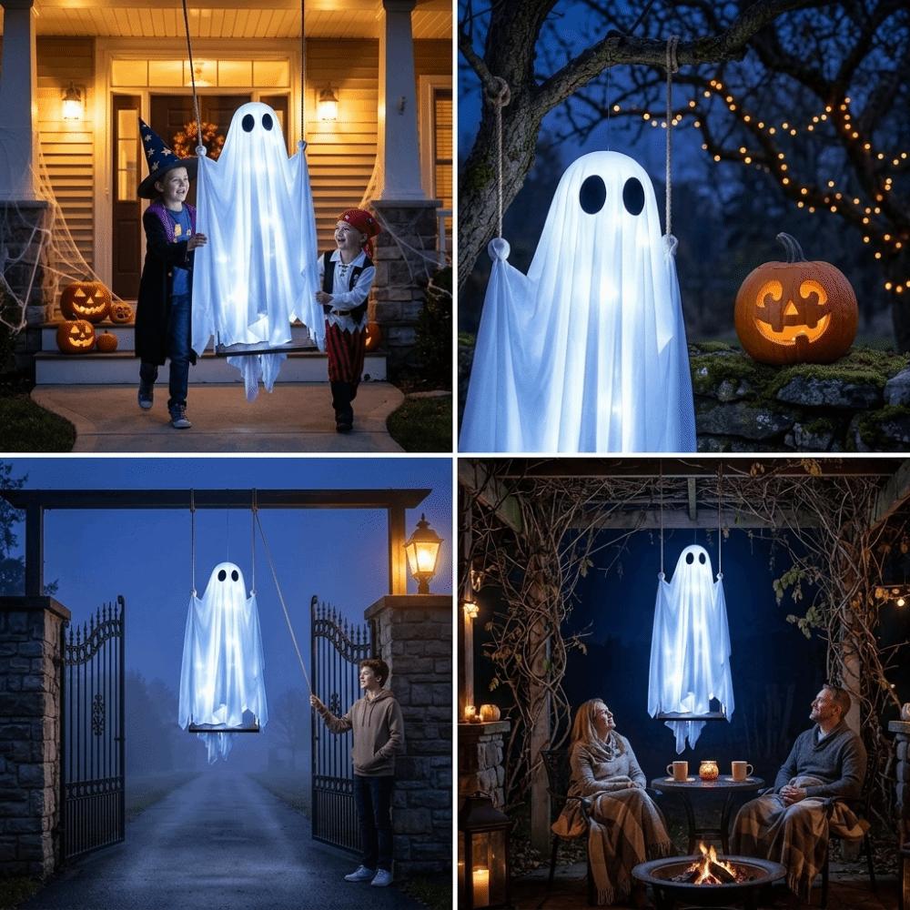 Leichtes hängendes Halloween-Geister-Schaukel-Set Spukiger leuchtender Effekt Geister-Schaukel-Set Außeneingang